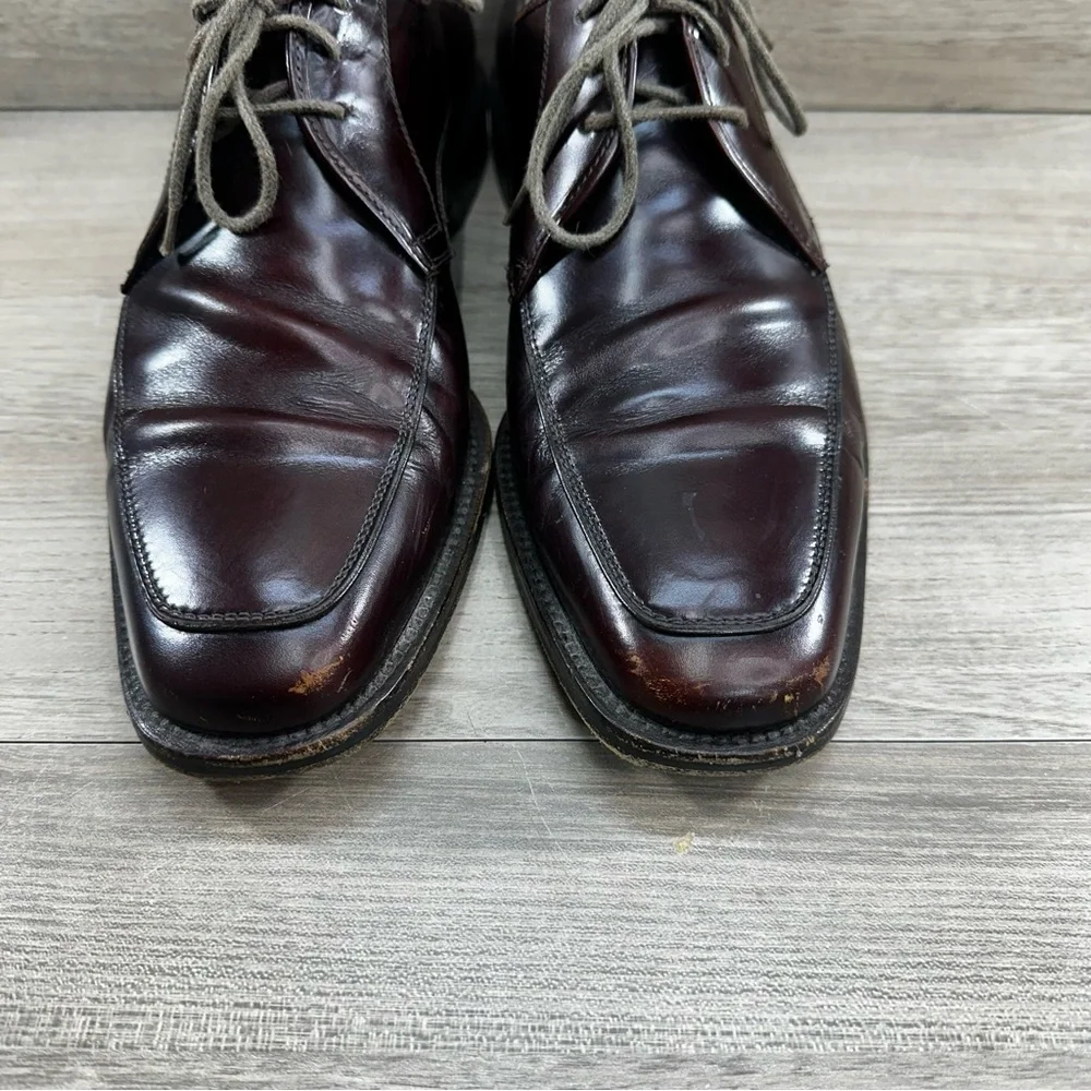 Salvatore Ferragamo Mens Wine Leather Oxford Dress Shoes Size 8.5 D
